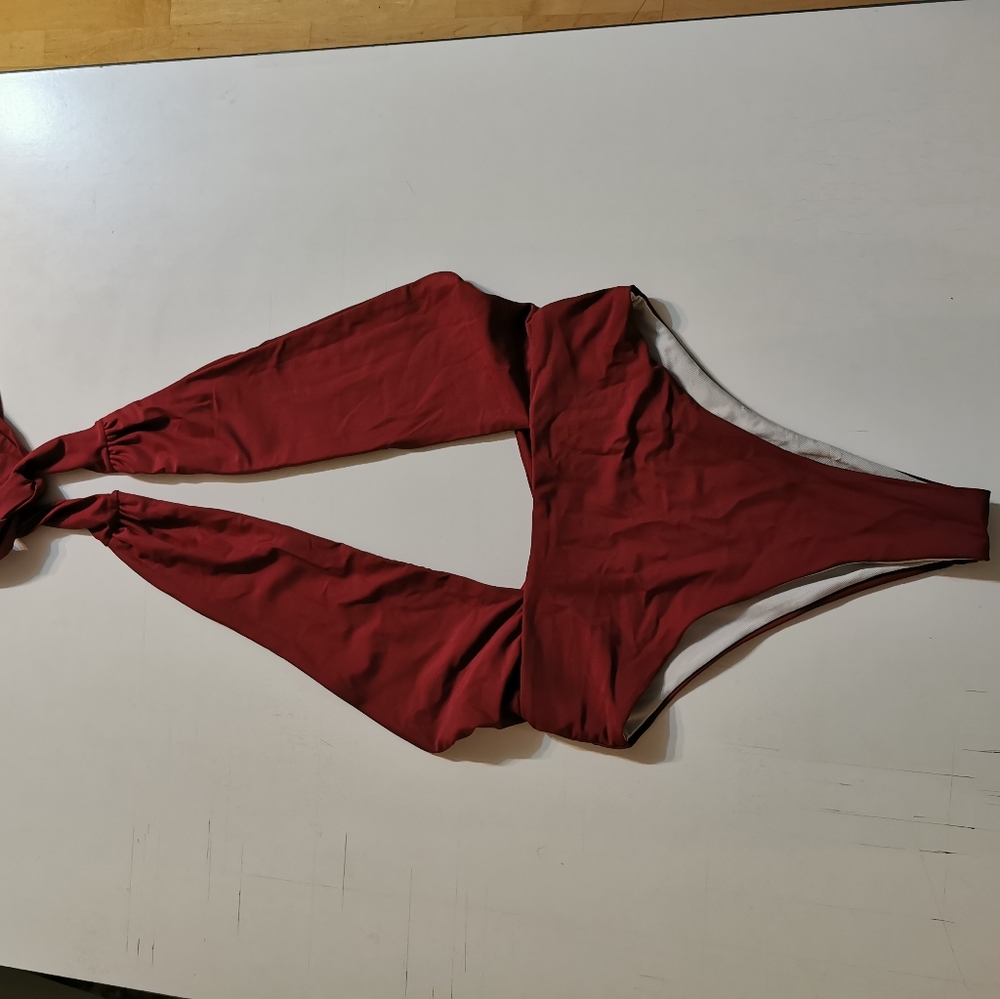 Red Halter, S, Plunging Bodysuit or Bathing Suit